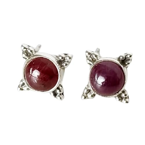 Boucle d'oreille rubis naturel rare 10mm en argent, le cadeau solitaire idéal