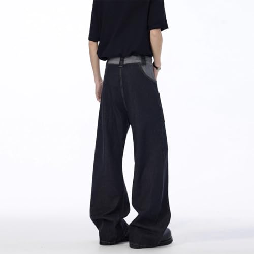 Men's Pants Workwear Denim Patchwork Retro Loose Fit American Spring Trouser for Men2