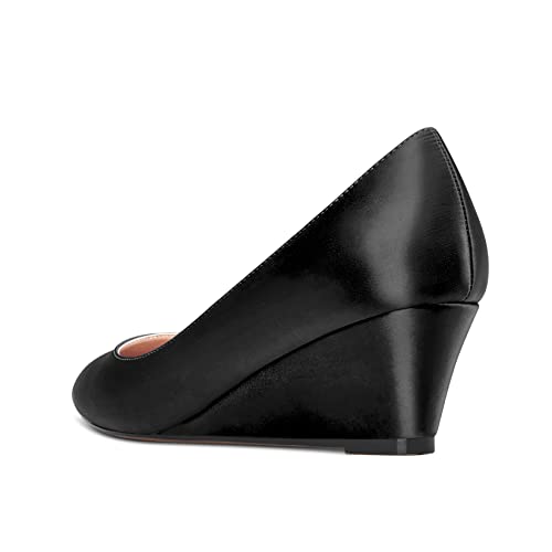 HEUIVZAR Women Wedge Pumps Pointed Toe Block Chunky Mid Low Heel Slip-on Dress Shoes Classic Satin 2 Inch3