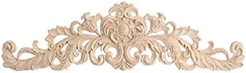 Wood Carved Long Onlay Furniture Decor Wood Carving Decal Wood Carved Flower Sticker Decorative Mouldings Unpainted Home Frame Corner Applique Furniture Home Door Decor DIY European Style