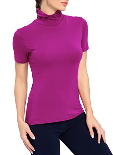 Image of AUHEGN Women's Mock Turtleneck Top Short Sleeve Lightweight Active T-Shirt (S-XXL)