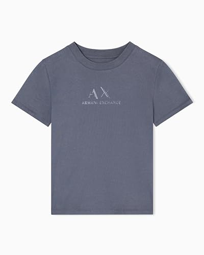 Armani Exchange Camiseta de Manga Corta para Mujer con Logotipo Frontal Estampado Regular Boxy Fit, Gris, M, Chill Steel, M
