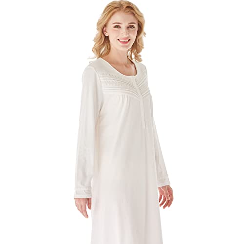 Keyocean Nightgown For Women, Soft 100% Cotton Knit Lightweight Comfy Older Ladies Sleepwear Gown, Cream, X-Large (Xl) #TOP6