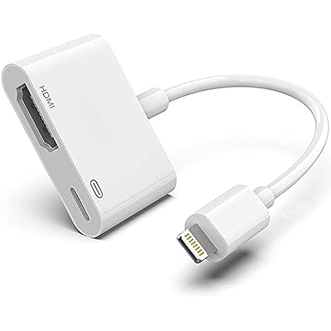 Lightning Digital AV Adapter Apple MFi Certified Lightning to HDMI Adapter HDMI Cable Connector 1080P Sync Screen to TV/HDTV/Monitor/Projector Compatible with iPhone iPad - Need Charging Power - White Cover