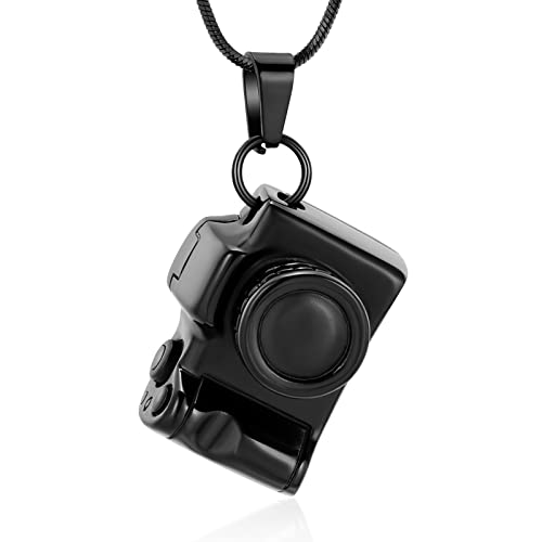 Camera Cremation Jewelry Urn Necklace for Ashes Stainless Steel Memorial Pendant for Loved Ones Digital Camera Keepsake Ash Jewelry (Black)