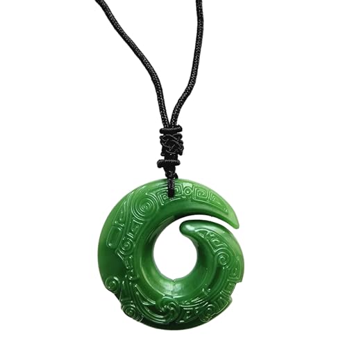 Green jade dragon pendant men women carved necklace