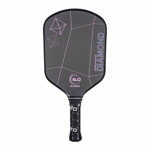 Six Zero Double Black Diamond Control Pickleball Paddle | Raw Carbon Flared Design & Multiple Sizes (Cherry Blossom (Black Edgeguard) 14mm Core)