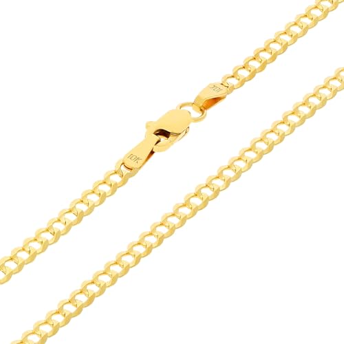 Nuragold 10k Real Yellow Gold Solid Cuban Curb Link 2.5mm Chain Necklace (16