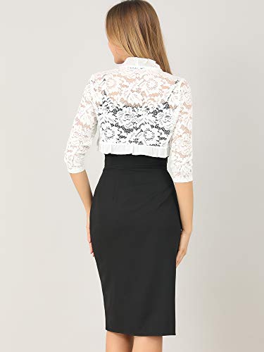 Allegra K Women's Elegant Ruffle Collar Crop Cardigan Sheer Floral Lace Shrug Top Small White #TOP4