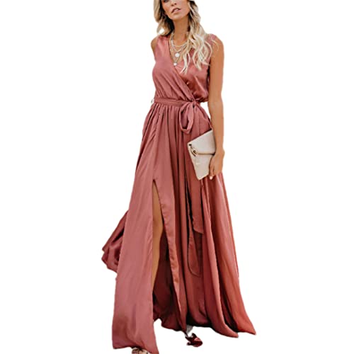 Robe de plage bohème rose sans manches col en V taille S pour femme