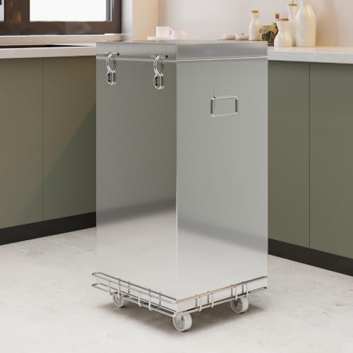 Image of LAPO Small Grain Storage Peti Stand for Kitchen, Wheat Rice Storage Box Holder, Heavy Duty-Free Standing Floor Stand, Stable Support and Space Saving Design, Easy to Move-Chrome Finish