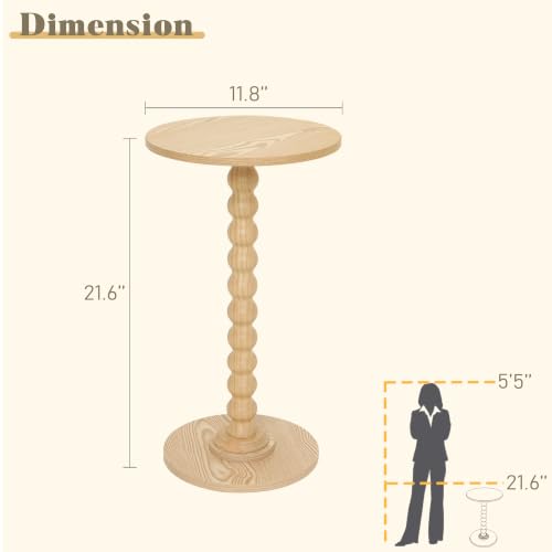 Image of Fultyle Round Side Table, Small Drink Table for Small Spaces, Modern Accent End Table with Solid Wood Leg for Living Room, Bedroom, Corners, and Office (Natural)