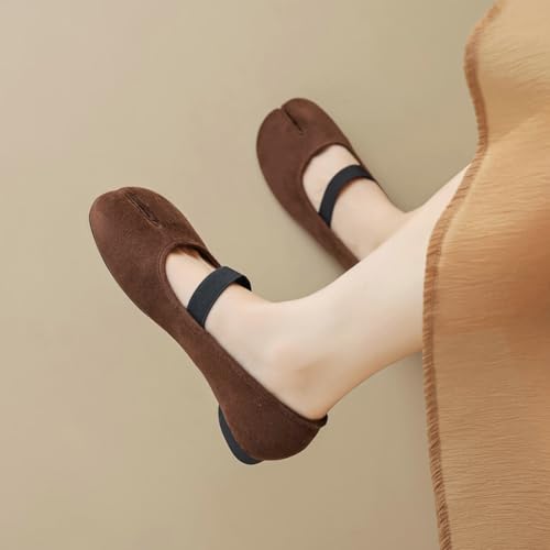 Womens Tabi Ballet Flat Shoes Comfortable Rounde Split Toe Flat Shoes Casual Low Heel Wide Width Flats Elastic Strap Mary Jane Dress Shoes3