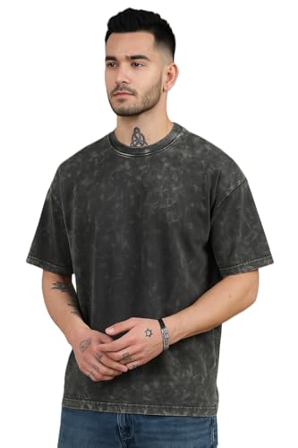 Image of Classic Acid Wash T-Shirt, Short Sleeve, Light Black Casual Wear