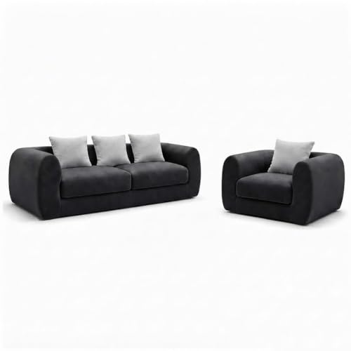 Image of Modern Sofa Set 3-Seater with Armchair and Ottoman, 4 Seater, 5 Seater Design in 3+1+Footrest Sofa for Living Room, Bedroom, Hallways (Dark Gray)