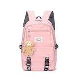 Mochila Unissex Escolar Passeio Grande Coreana Bolso Secreto Impermeável Feminina Faculdade +Ursinho (Rosa (6261))