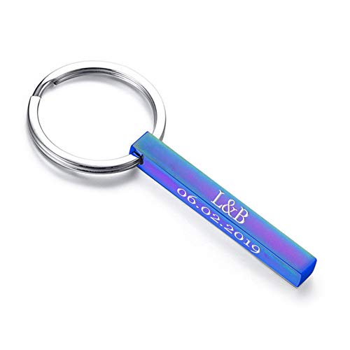 BBX JEWELRY Free Engraving Custom Vertical Cuboid Bar Keychain Stainless Steel Key Chain Ring for Couples Best Friends