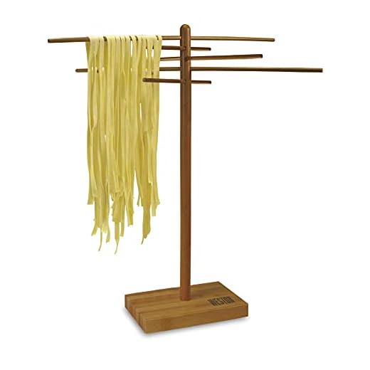 Weston Bamboo Pasta Drying Rack (53-0201), 10 Drying Arms, 16" Tall, 14" Wide, Stores Flat