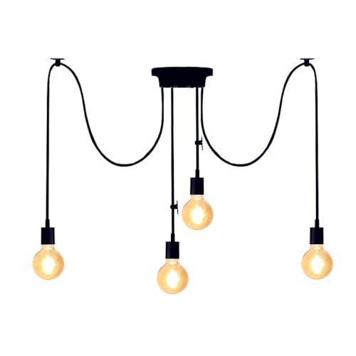Chao Zan Lámpara Araña Techo, lámpara de araña industrial retro, Ajustable DIY Techo Araña, Lámpara Colgante para Dormitorio, Salón, Comedor, Hotel (4 Cabezas)