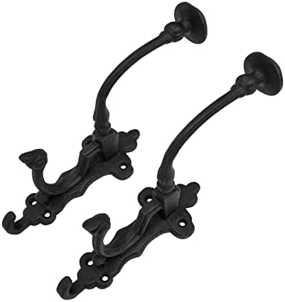 SaKeGa Rustic Cast Iron Wall Hooks, Heavy Duty Retro Utility Hooks for Hanging Coat, Bag, Towel, Robe, Hat and More, Pack of 2, Black : Large