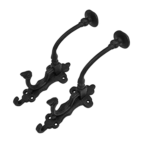 Sakega Rustic Cast Iron Wall Hooks, Heavy Duty Retro Utility Hooks For Hanging Coat, Bag, Towel, Robe, Hat And More, Pack Of 2, Black : Large #TOP3