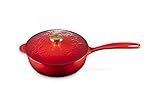 Le Creuset Enameled Cast Iron Holly Collection Saucier, 2.25 qt., Cerise with Gold Knob