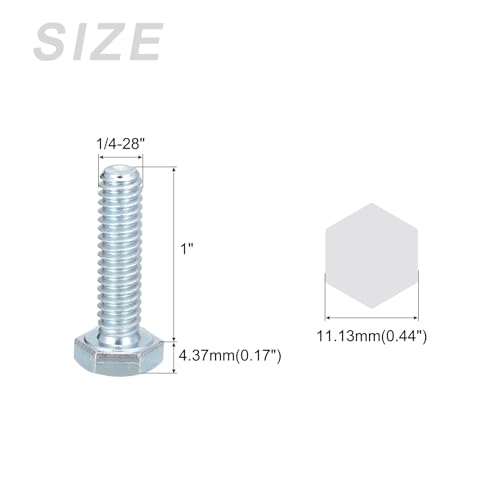 Image of METALLIXITY Hex Bolts (1 /4-28x1) 12Pcs, Carbon Steel Zinc Plated Fully Threaded, UNF Fine Thread Hex Head Screw Bolt - for Furniture Repair, Silver