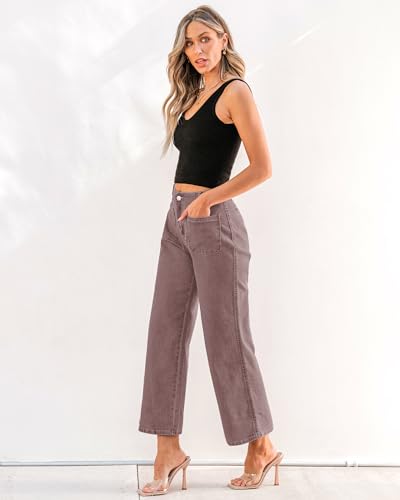 GRAPENT Wide Leg Jeans for Women High Waisted Straight Leg Stretchy Cropped Denim Pants with Pockets Jean Trousers4