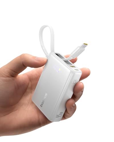 Baseus Power Bank, Picogo 10000mAh 45W 3-Output Portable Charger with Built-in USB-C Cable, PPS/PD QC Fast Charging External Battery Pack for iPhone 17/16/15/14/13 Series, Samsung S25 S24 Google iPad