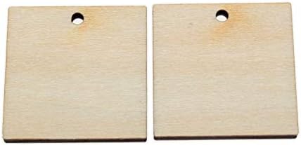 yuhoshop Wooden Square 50pcs 1" (Wide) X 1/8" inch ONE 2mm Hole Unfinished Wood Cutouts for Embellishment,DIY Birthday Gift Tag