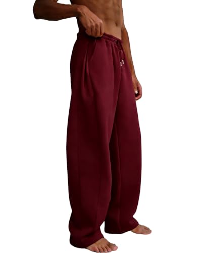 Image of Men's Baggy Sweatpants Wide Leg Fleece Lounge Joggers with Deep Pockets | Soft 65% poly 35% cotton stretch blend, outer drawstring, open bottom, relaxed fit for gym, travel, errands and daily wear