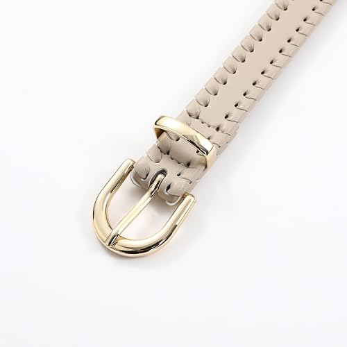 Women's Leather Braided Woven Belt Chic Beige with Gold Buckle Casual Belt for Pants Jeans3