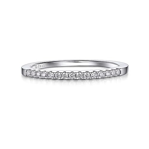 MomentWish Wedding Bands for Women, Moissanite Engagement Ring, Simulated Diamond Wedding Ring S925 Sterling Silver Eternity Rings 1 Sliver 0.15 Carat 5