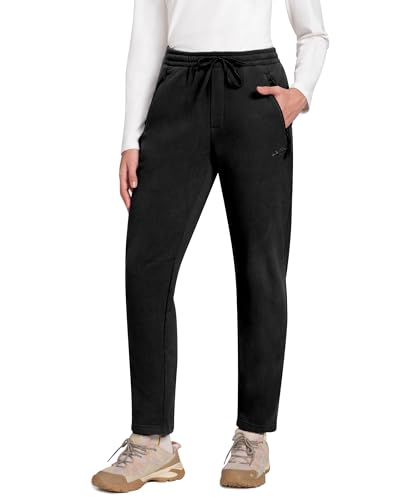 Winter Jogginghose Damen mit Sherpa Fleece Warm gefütterte mit 2 Taschen Anti-Pilling Winddicht & atmungsaktiv(Black;S)