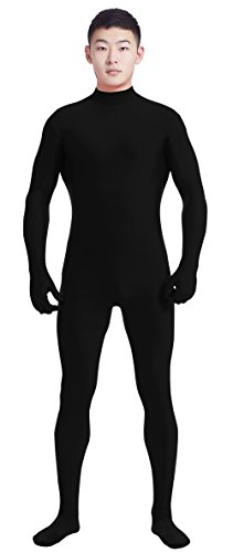 Ensnovo Mens Mock Neck Full Body Unitard Spandex Zentai Suits Costumes Black L