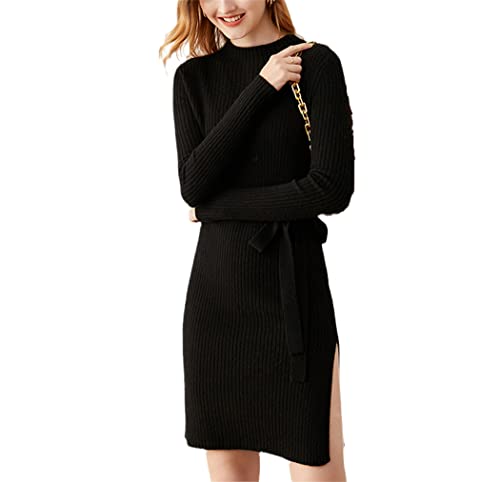 Robe pull en cachemire noir Haitpant la quintessence de la maille pour femme