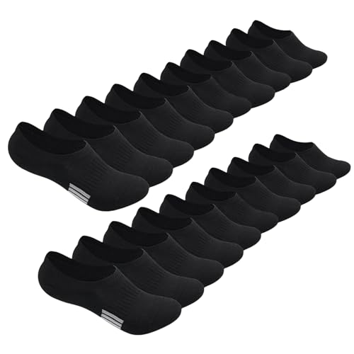 JiaYouLC 10 Pairs Women Invisible Trainer Socks Non-Slip Silicone Stripes Low Cut No Show Running Ankle Socks for Girls Teens Ladies (UK, Numeric, 4, 8, Regular, Regular, 10 Pairs Black)