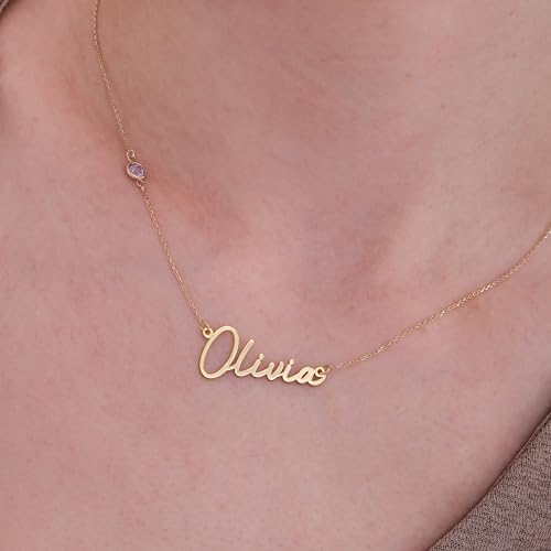 14K Solid Gold Birthstone Name Necklace – Personalized Custom Pendant for Women, Nameplate Jewelry, Gift for Her – Gold & Gold-Plated Options Gift for Her4