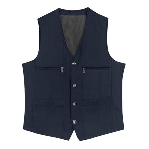 Cambkatl Men's Suit Vest Button Down V Neck Formal Waistcoat Sleeveless Blazer Jackets for Wedding Party with Pockets