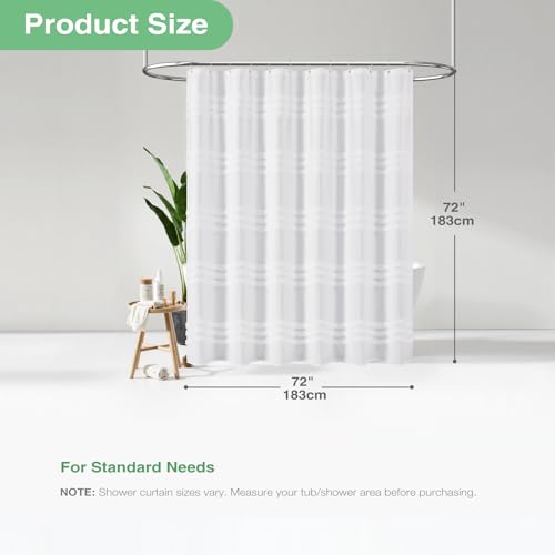 Dynamene White Fabric Shower Curtain, Tufted Chenille Striped Textured Cloth Shower Curtain for Bathroom, Modern Farmhouse Shabby Chic Waterproof Shower Curtain Set with Hook, Machine Washable, 72x72 by Dynamene - Image 4