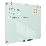 TSJ OFFICE Glass Dry-Erase Board - 48 x 32 Inches Wall Mounted Glass Magnetic Whiteboard, Large Frameless White Board for Office, Home & School
