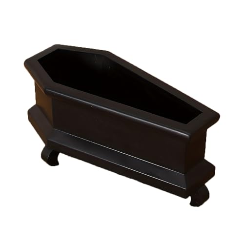 Fecovanti Halloween Style Mini Coffin Planter Outdoor Succulent Pot Indoor Resin Flower Pot with Drainage Holes Desk Goth Decor