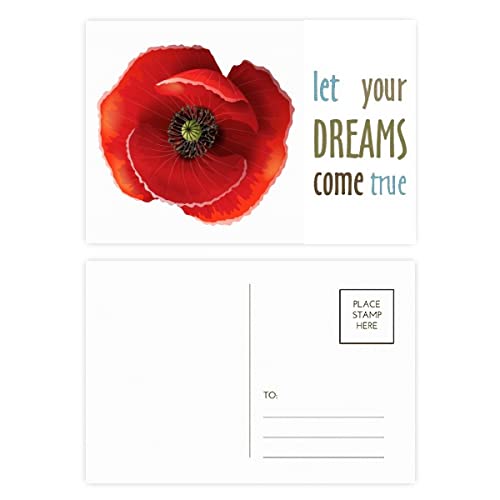 Cartes postales motif floral rouge rigides en lot de 20 pour écriture fluide