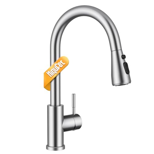 Hiqufet Küchenarmatur, Ausziehbarer Wasserhahn mit Edelstahl-Sprühbrause und 3 Sprühfunktionen, 360â€¦ – Miniatur