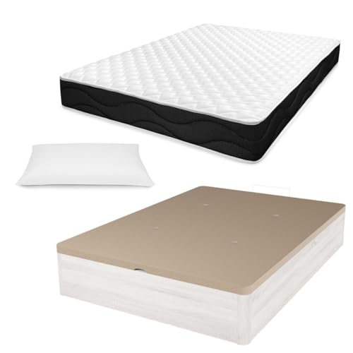 amuéblate online - Pack Colchón Viscoelástico Venus + Almohada + Canapé Abatible Gran Capacidad | Color Polar 90 x 190