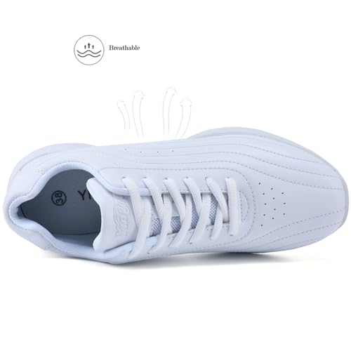 WUIWUIYU Youth Girls Cheer Shoes White Leather Cheerleading Dance Shoes Athletic Training Tennis Walking Competition Sneakers2
