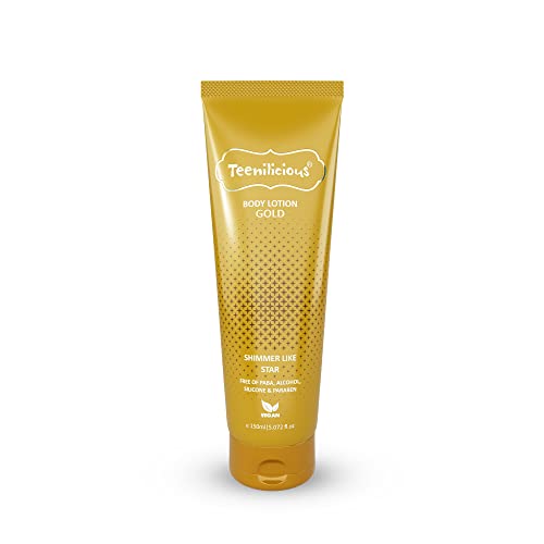 Teenilicious Gold Sparkle Body Lotion for Women & Men | Skin Moisturizer & Shimmer Lotion | Vegan | Free from Alcohol, Silicones, Paraben & Sulphates | Suitable for All Skin – 150ml