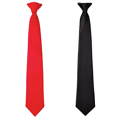 SATINIOR 2 Pcs Kids Tie for Boys Black Red Clip on Tie Pre-tied Neckties Adjustable Solid for Wedding School Uniform(14 Inches,Black, Red)
