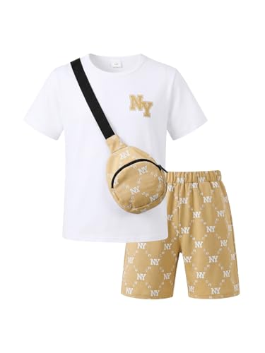 Image of PureChapter Boys Summer Outfits Boys Short Sets Short Sleeve T Shirt Shorts Bag Kids Clothes Clothing Sets Teen 5-14