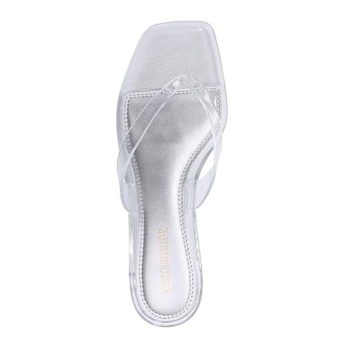 Image of Women's Flip-Flops Kitten Heels Thong Sandals For Women Square Toe Slip On Fashion Summer Dress Sandals